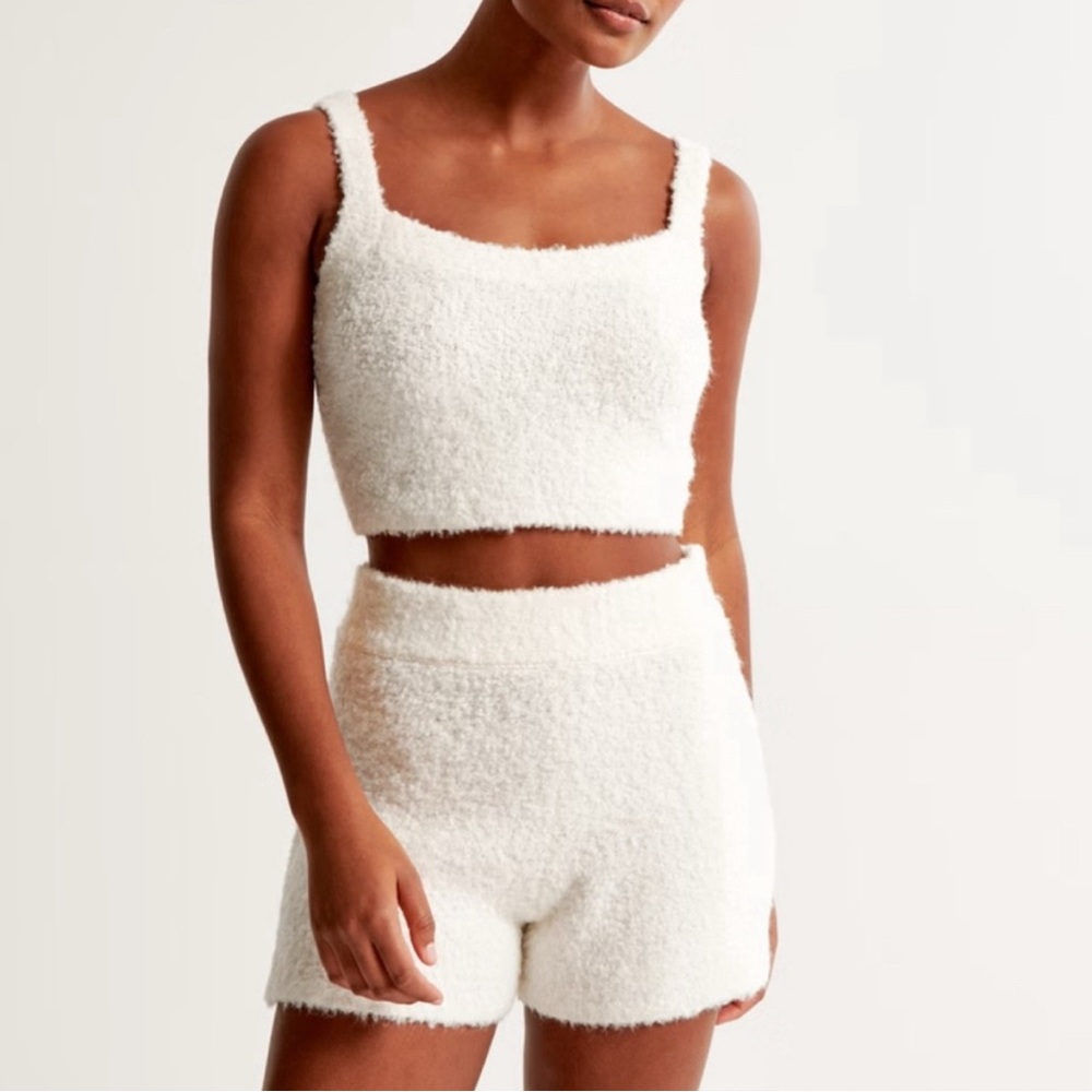 Cozy White Fuzzy Tank and Shorts Set